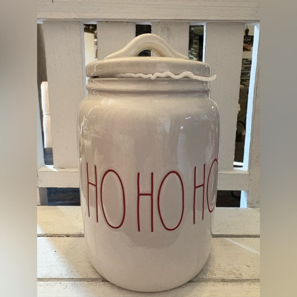 Rae Dunn White Holiday Canister with Red Accents
